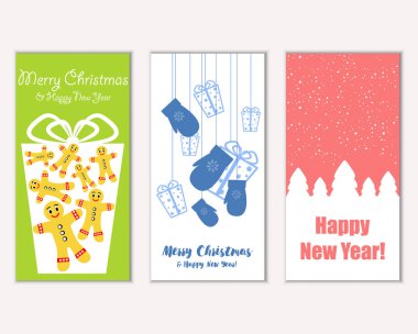 mutlu Noeller ve mutlu yeni yıl tebrik kartları vektör çizim     