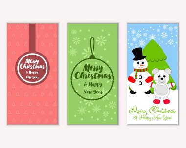 mutlu Noeller ve mutlu yeni yıl tebrik kartları vektör çizim      