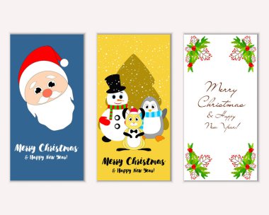 mutlu Noeller ve mutlu yeni yıl tebrik kartları vektör çizim     