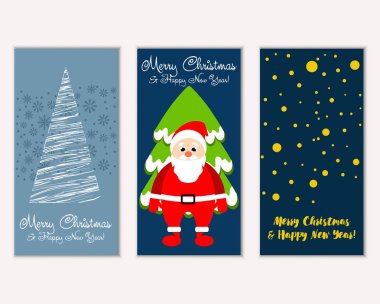 mutlu Noeller ve mutlu yeni yıl tebrik kartları vektör çizim     