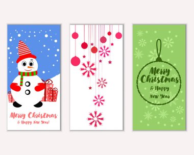 mutlu Noeller ve mutlu yeni yıl tebrik kartları vektör çizim