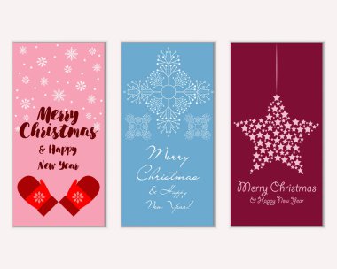 Mutlu Noeller ve mutlu yeni yıl tebrik kartları. Vektör çizim   