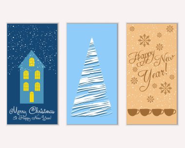 vektör çizim kış tatil tebrik kartları