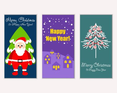 mutlu Noeller ve mutlu yeni yıl tebrik kartları vektör çizim