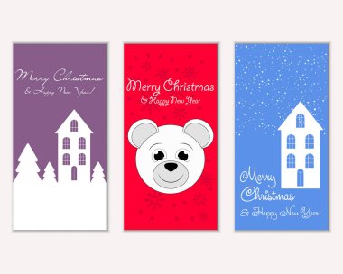 mutlu Noeller ve mutlu yeni yıl tebrik kartları vektör çizim     