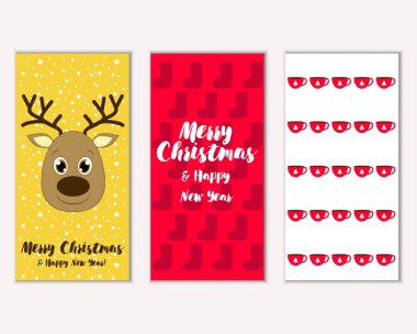 mutlu Noeller ve mutlu yeni yıl tebrik kartları vektör çizim