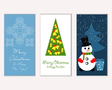 Mutlu Noeller ve mutlu yeni yıl tebrik kartları. Vektör çizim   