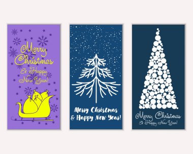 Mutlu Noeller ve mutlu yeni yıl tebrik kartları. Vektör çizim 