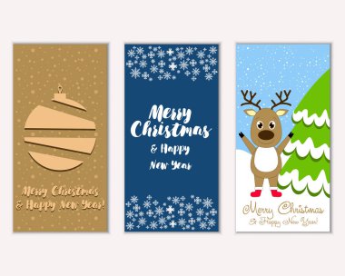 mutlu Noeller ve mutlu yeni yıl tebrik kartları vektör çizim