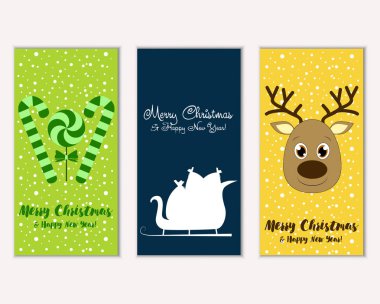 mutlu Noeller ve mutlu yeni yıl tebrik kartları vektör çizim
