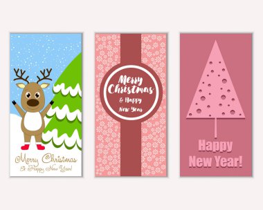 mutlu Noeller ve mutlu yeni yıl tebrik kartları vektör çizim