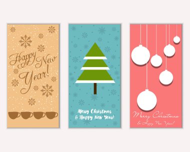 vektör çizim kış tatil tebrik kartları