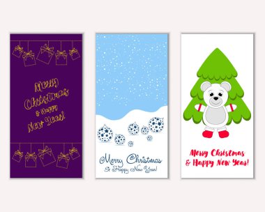 Mutlu Noeller ve mutlu yeni yıl tebrik kartları. Vektör çizim     