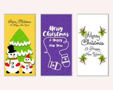 mutlu Noeller ve mutlu yeni yıl tebrik kartları vektör çizim