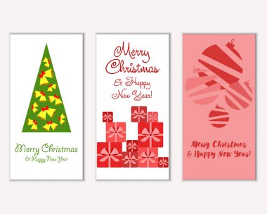 Mutlu Noeller ve mutlu yeni yıl tebrik kartları. Vektör çizim   