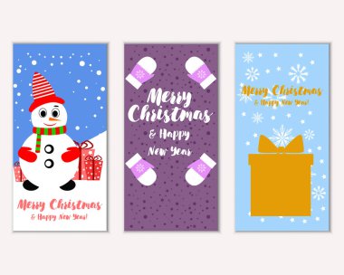mutlu Noeller ve mutlu yeni yıl tebrik kartları vektör çizim       