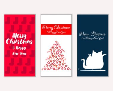 mutlu Noeller ve mutlu yeni yıl tebrik kartları vektör çizim