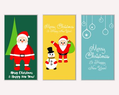 mutlu Noeller ve mutlu yeni yıl tebrik kartları vektör çizim       