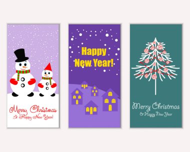 mutlu Noeller ve mutlu yeni yıl tebrik kartları vektör çizim