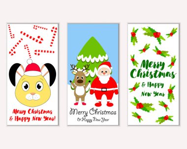 mutlu Noeller ve mutlu yeni yıl tebrik kartları vektör çizim       