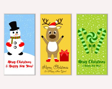 mutlu Noeller ve mutlu yeni yıl tebrik kartları vektör çizim