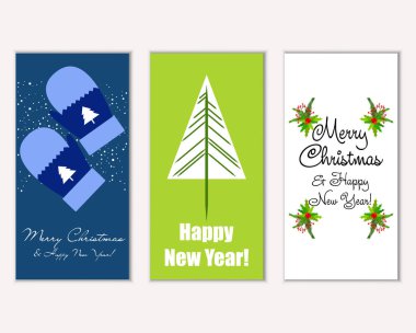 mutlu Noeller ve mutlu yeni yıl tebrik kartları vektör çizim