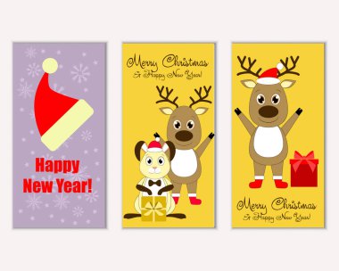 mutlu Noeller ve mutlu yeni yıl tebrik kartları vektör çizim   