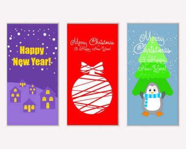 mutlu Noeller ve mutlu yeni yıl tebrik kartları vektör çizim
