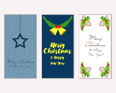 Mutlu Noeller ve mutlu yeni yıl tebrik kartları. Vektör çizim     