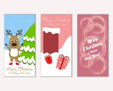 vektör çizim kış tatil tebrik kartları