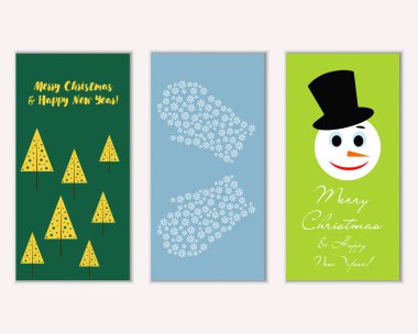 Renkli Noel kartları yılbaşı süsleri ve kardan adam vektör çizim ile