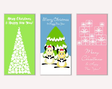 Mutlu Noeller ve mutlu yeni yıl tebrik kartları. Vektör çizim 