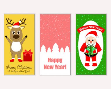 mutlu Noeller ve mutlu yeni yıl tebrik kartları vektör çizim   