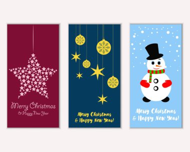 Renkli Noel kartları yılbaşı süsleri ve kardan adam vektör çizim ile