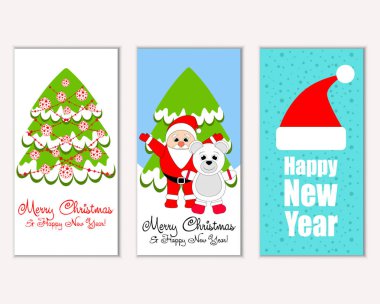 mutlu Noeller ve mutlu yeni yıl tebrik kartları vektör çizim