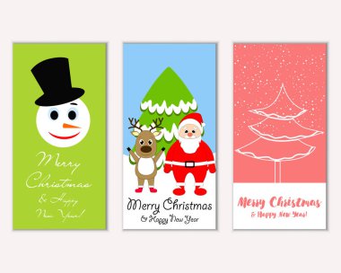 mutlu Noeller ve mutlu yeni yıl tebrik kartları vektör çizim       