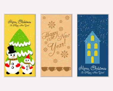 vektör çizim kış tatil tebrik kartları