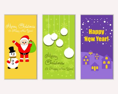 mutlu Noeller ve mutlu yeni yıl tebrik kartları vektör çizim