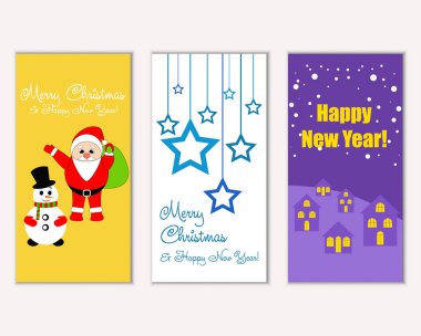 mutlu Noeller ve mutlu yeni yıl tebrik kartları vektör çizim