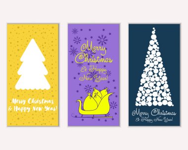 Mutlu Noeller ve mutlu yeni yıl tebrik kartları. Vektör çizim 