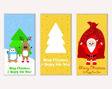 Mutlu Noeller ve mutlu yeni yıl tebrik kartları. Vektör çizim   