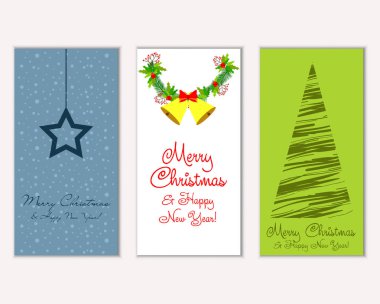 Mutlu Noeller ve mutlu yeni yıl tebrik kartları. Vektör çizim   