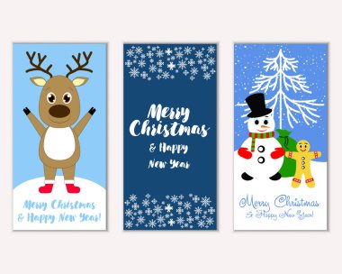 Mutlu Noeller ve mutlu yeni yıl tebrik kartları. Vektör çizim       