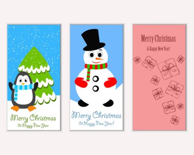 Renkli Noel kartları yılbaşı süsleri ve kardan adam vektör çizim ile