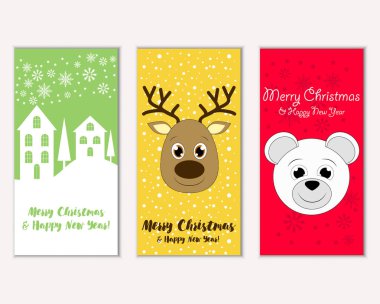 mutlu Noeller ve mutlu yeni yıl tebrik kartları vektör çizim     