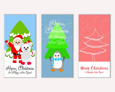 mutlu Noeller ve mutlu yeni yıl tebrik kartları vektör çizim