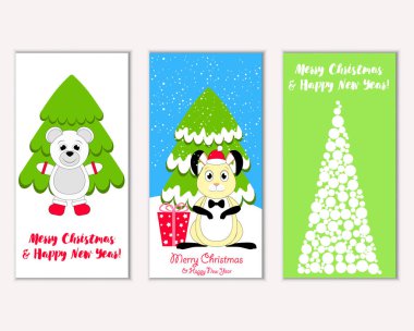 Mutlu Noeller ve mutlu yeni yıl tebrik kartları. Vektör çizim 