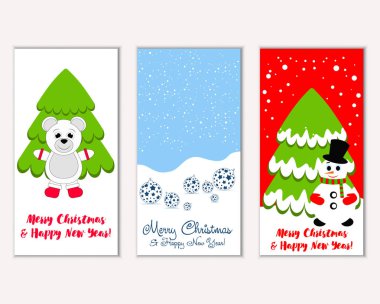 Mutlu Noeller ve mutlu yeni yıl tebrik kartları. Vektör çizim     