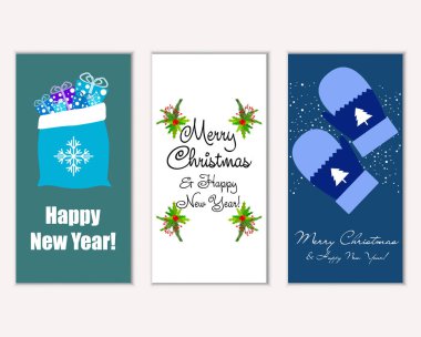 mutlu Noeller ve mutlu yeni yıl tebrik kartları vektör çizim