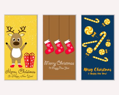 mutlu Noeller ve mutlu yeni yıl tebrik kartları vektör çizim       